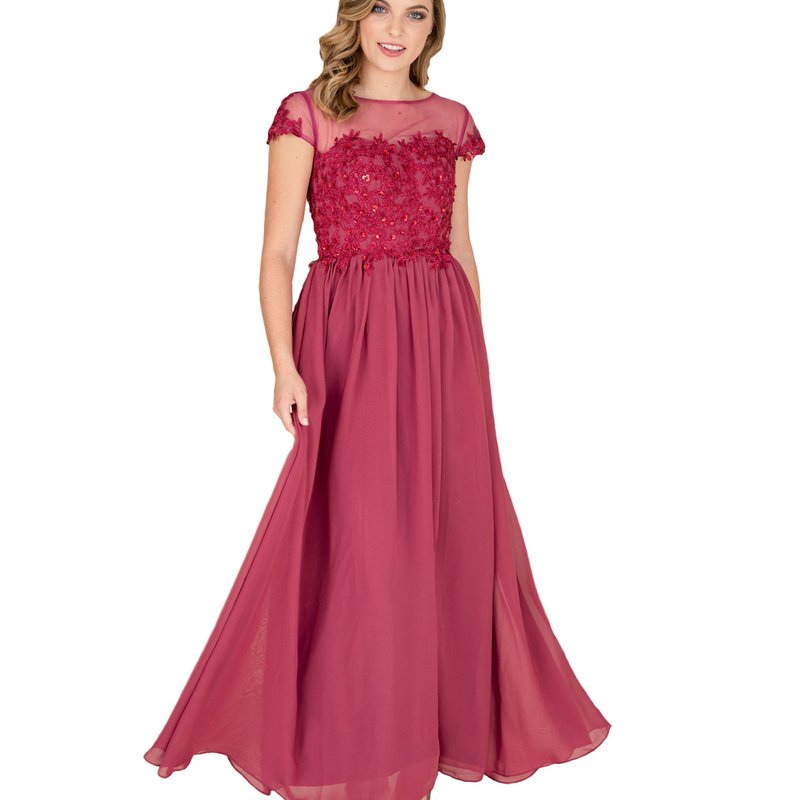 Farah Naz New York Chiffon Flare Formal Gown In Red