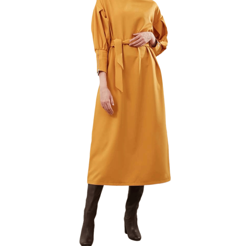 Farah Naz New York Full Sleeves Zippered-cuff Midi Dress In Yellow
