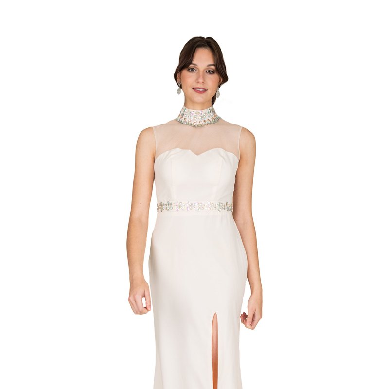 Farah Naz New York High Neck Floor Length Formal Dress In White