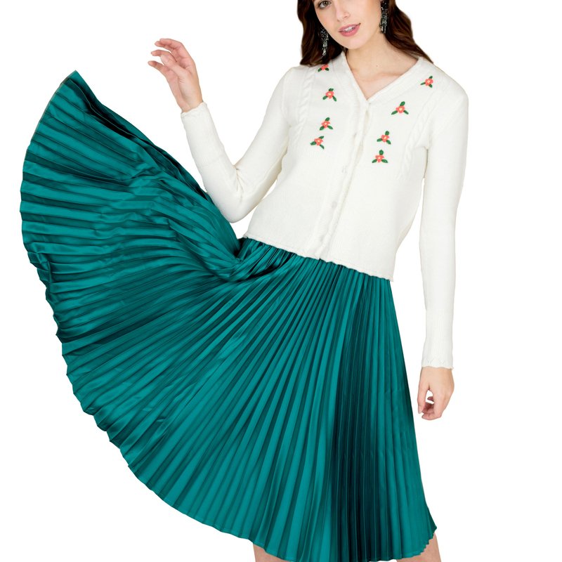 Farah Naz New York Pleated Skirt In Green