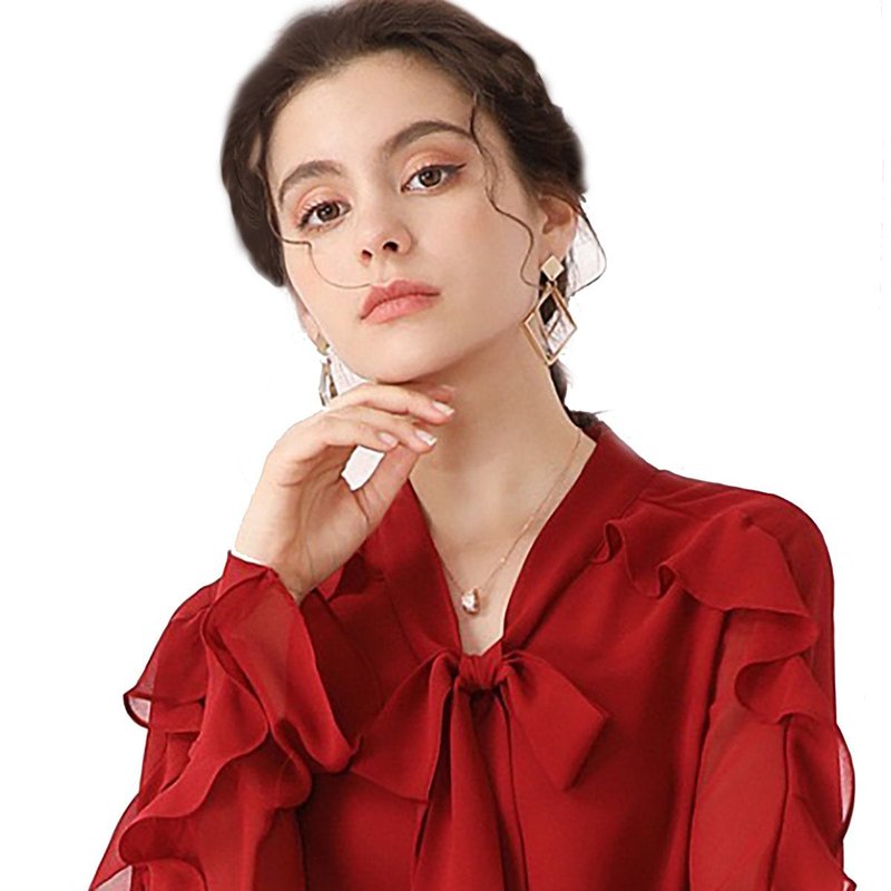Farah Naz New York Ruffle Sleeves Blouse In Red