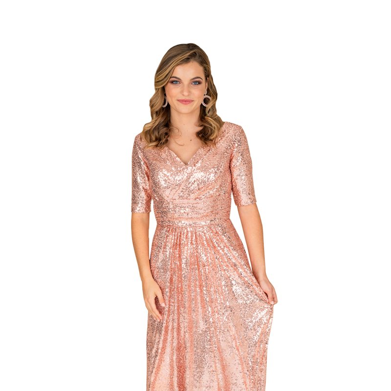 Farah Naz New York Sequin Fit And Flare Gown In Pink