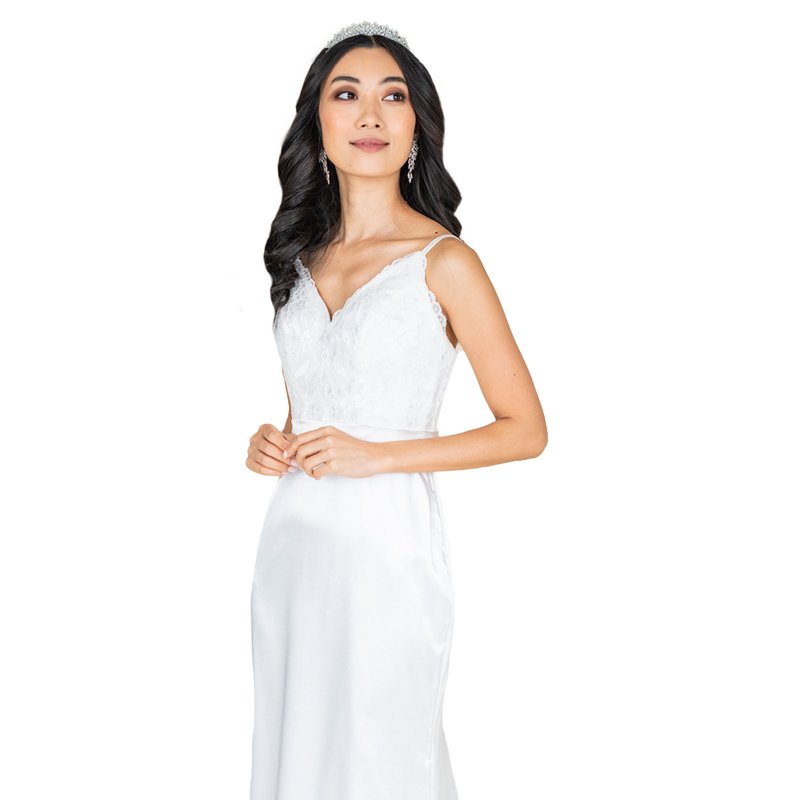 Farah Naz New York Simple Silk Spaghetti Straps Gown In White