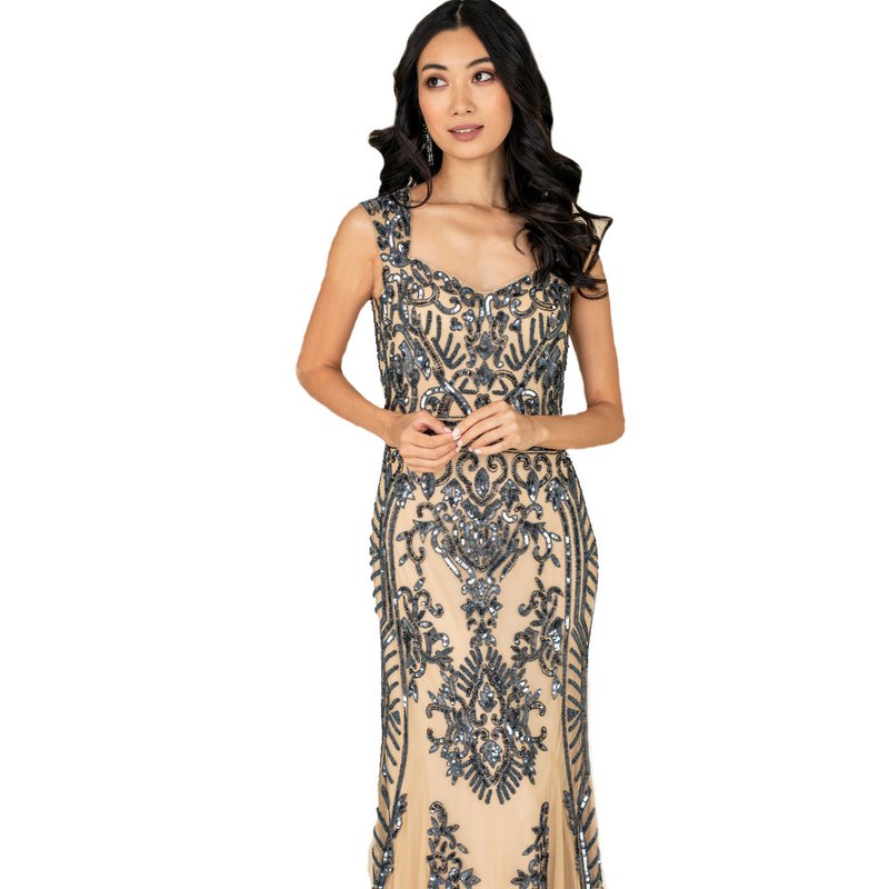 Farah Naz New York Sweep Sequined Gown In Brown