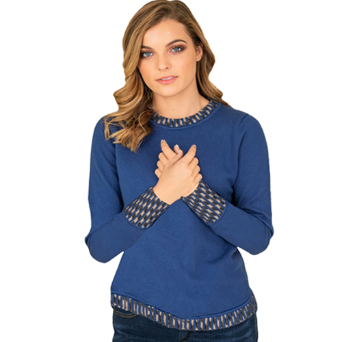 Farah Naz New York Women Cashmere Cotton Sweater In Blue