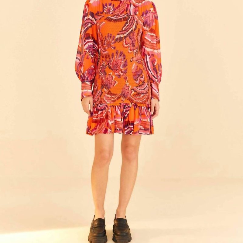 Shop Farm Rio Chevron Mock Neck Pullover Mini Dress In Forest Orange