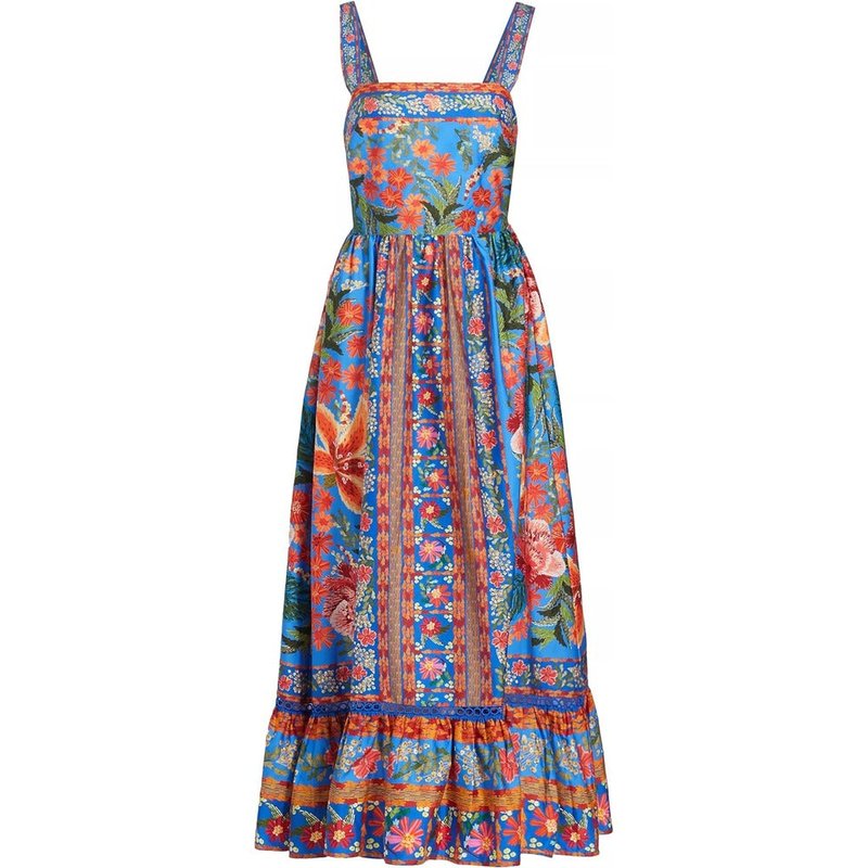 Farm Rio Women's Stitched Garden Tiered Maxi Dress In Blue