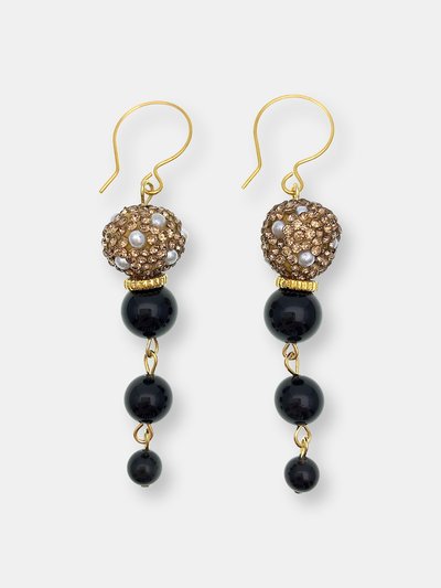 FARRA Obsidian With Rhinestones Bordered Pearls Elongated Earrings product