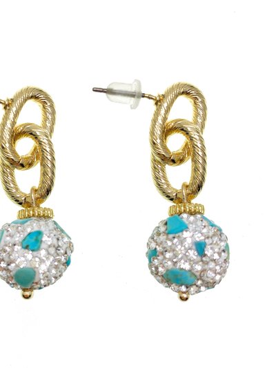 FARRA Rhinestone Bordered Turquoise Chain Earrings GE024 product