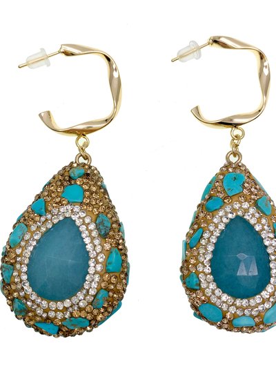 FARRA Rhinestones Bordered Amazonite With Opal Hook Earrings GE022 product