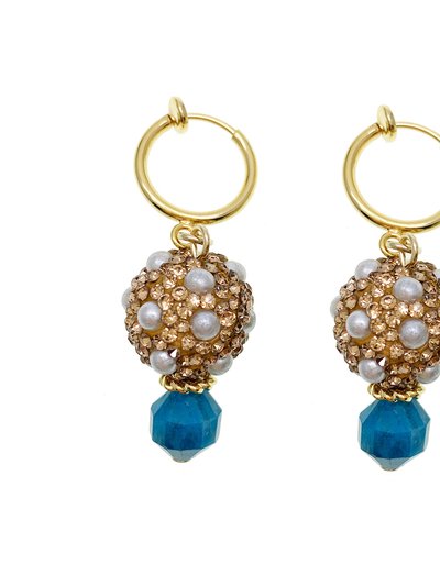 FARRA Rhinestones Bordered Pearls With Apatite Clip On Earrings GE003 product