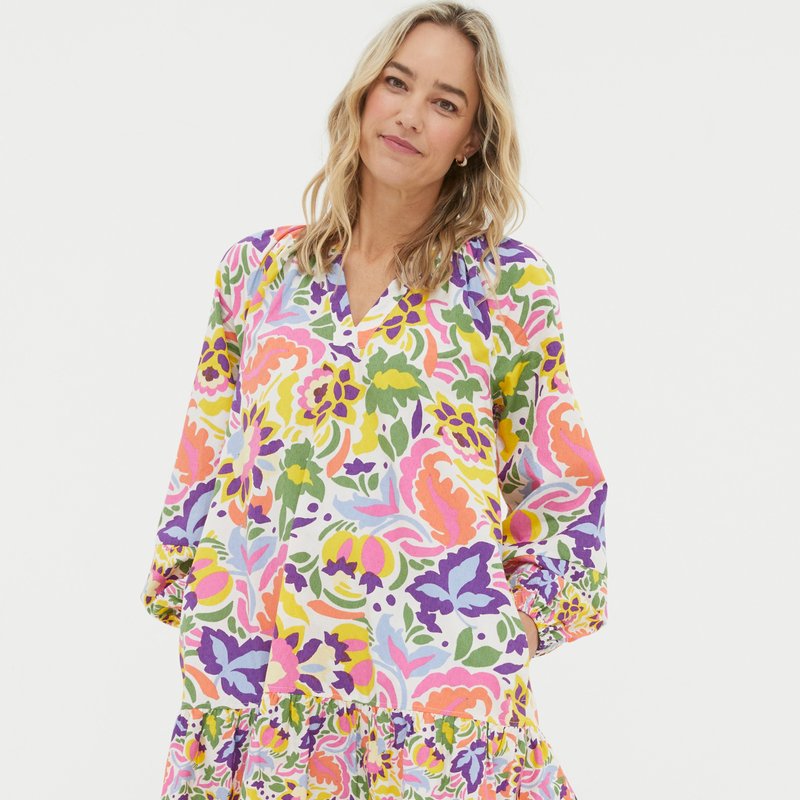 Shop Fatface Amy Art Floral Tunic Dress In Yellow