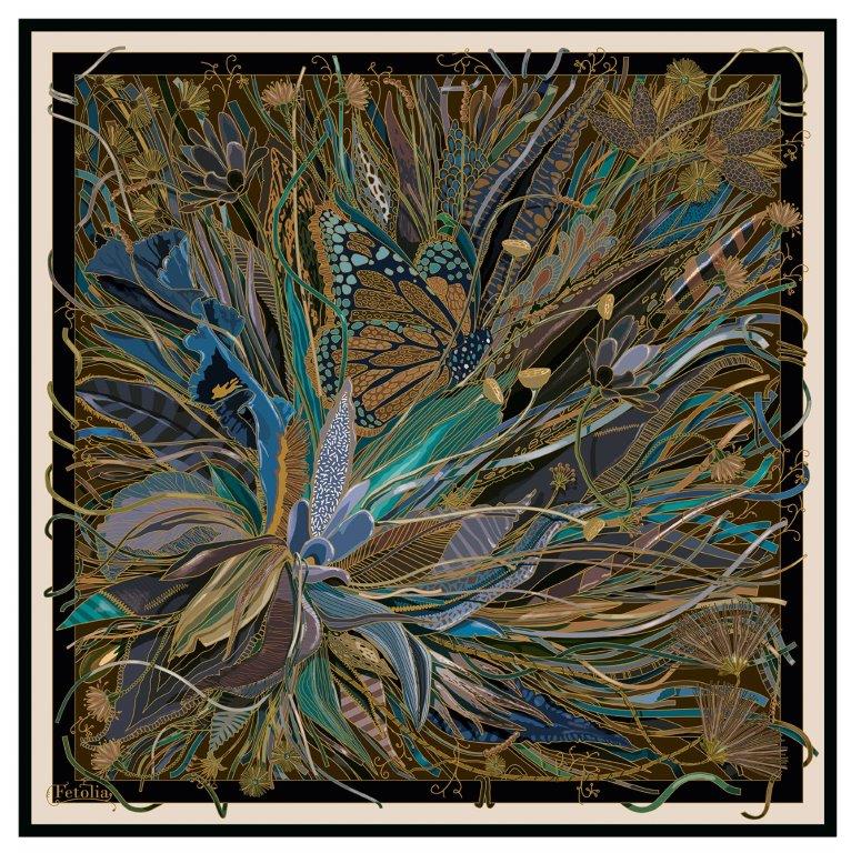 Fetolia Medusa's Flowers Silk Scarf In Blue