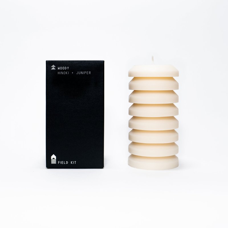 Field Kit Woody Pillar Candle In Neutral