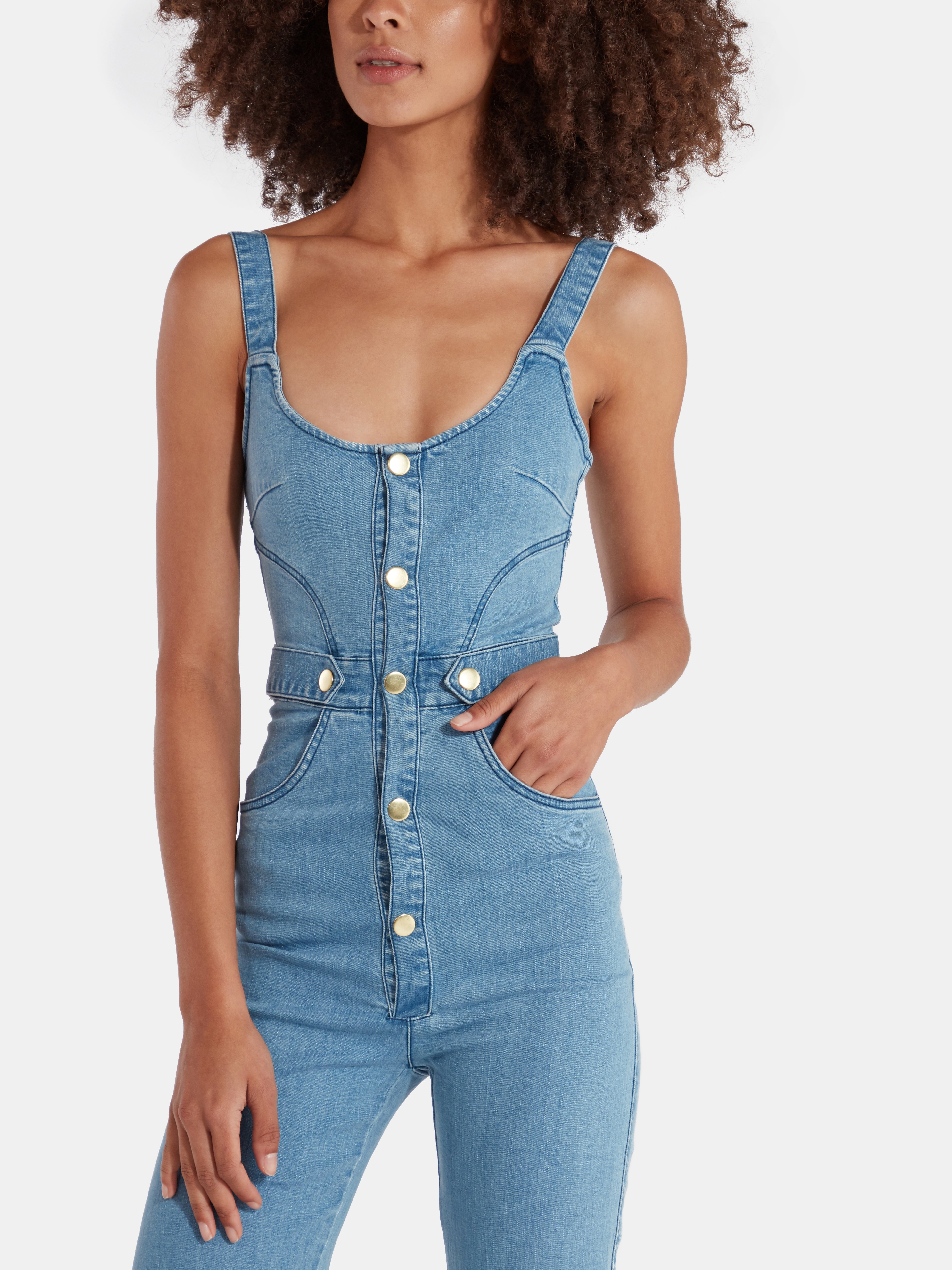 finders keepers mia denim jumpsuit