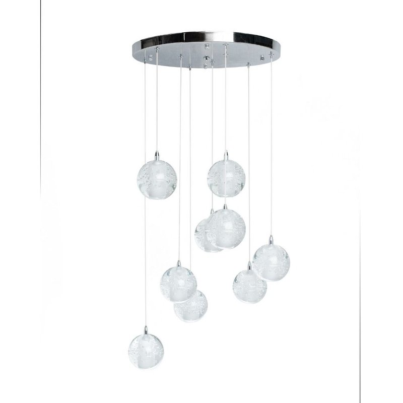 Finesse Decor 9 Light Crystal Spheres Chandelier, Round Chrome Canopy In Metallic