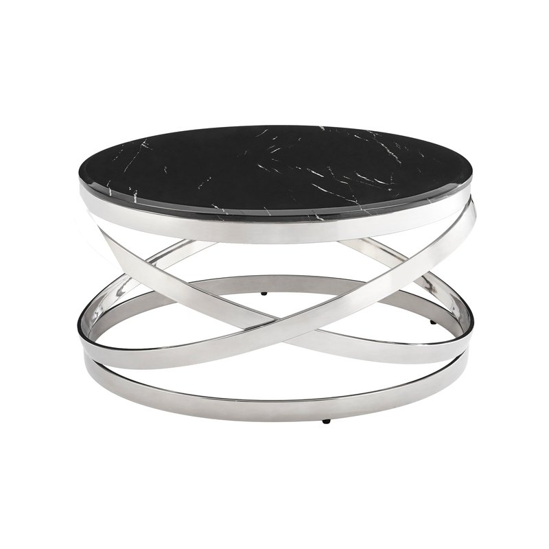 Shop Finesse Decor Aurora Chic Coffee Table, Chrome And Black Marble Finish