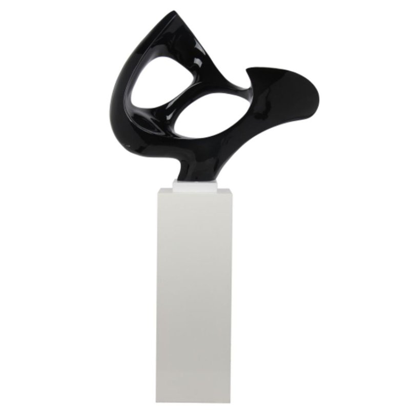 Finesse Decor Black Abstract Mask Floor Sculpture With White Stand, 54" Tall