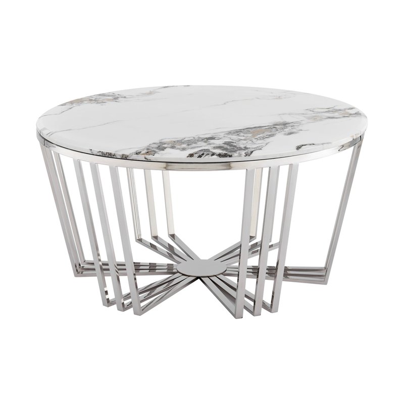 Shop Finesse Decor Lunar Gleam Chrome Coffee Table, Chrome And White Marble Finish