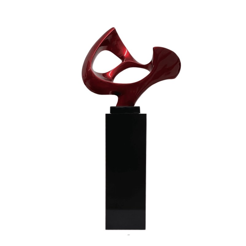 Finesse Decor Metallic Red Abstract Mask Floor Sculpture With Black Stand, 54" Tall
