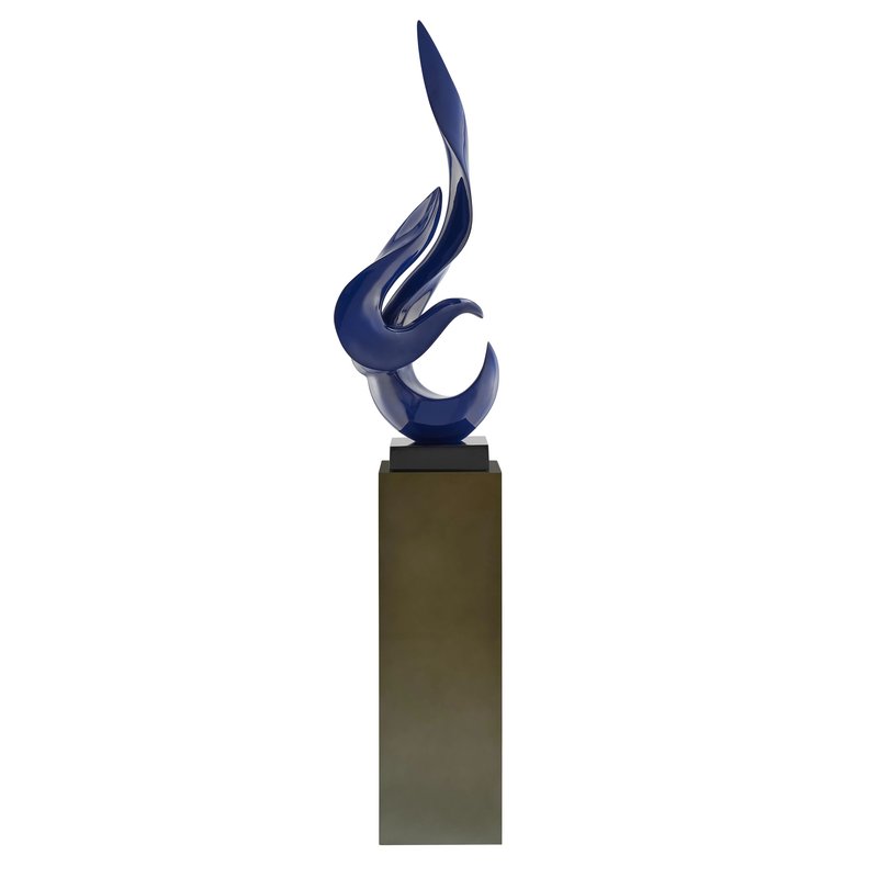 Finesse Decor Navy Blue Flame Floor Sculpture With Gray Stand, 65" Tall