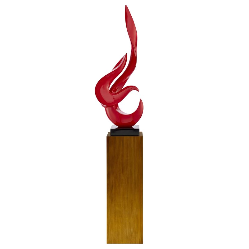 Finesse Decor Red Flame Floor Sculpture With Wood Stand, 65" Tall