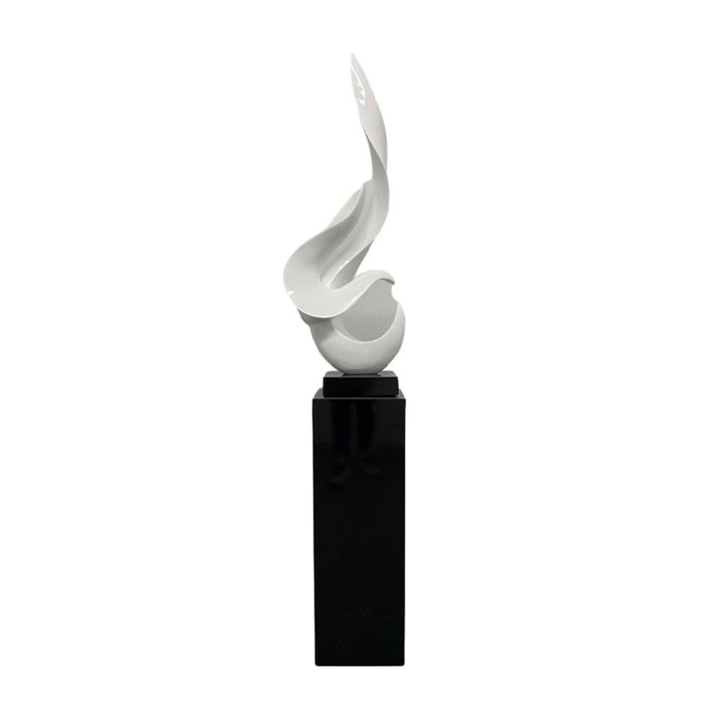 Finesse Decor White Flame Floor Sculpture With Black Stand, 65" Tall