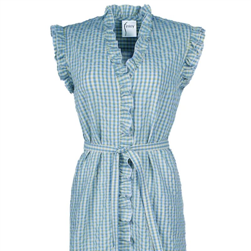 Shop Finley Seersucker Check Amber Dress In Blue