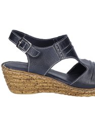 Womens/Ladies Incence Wedge Leather Sandals - Navy