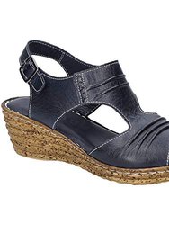 Womens/Ladies Incence Wedge Leather Sandals - Navy - Navy