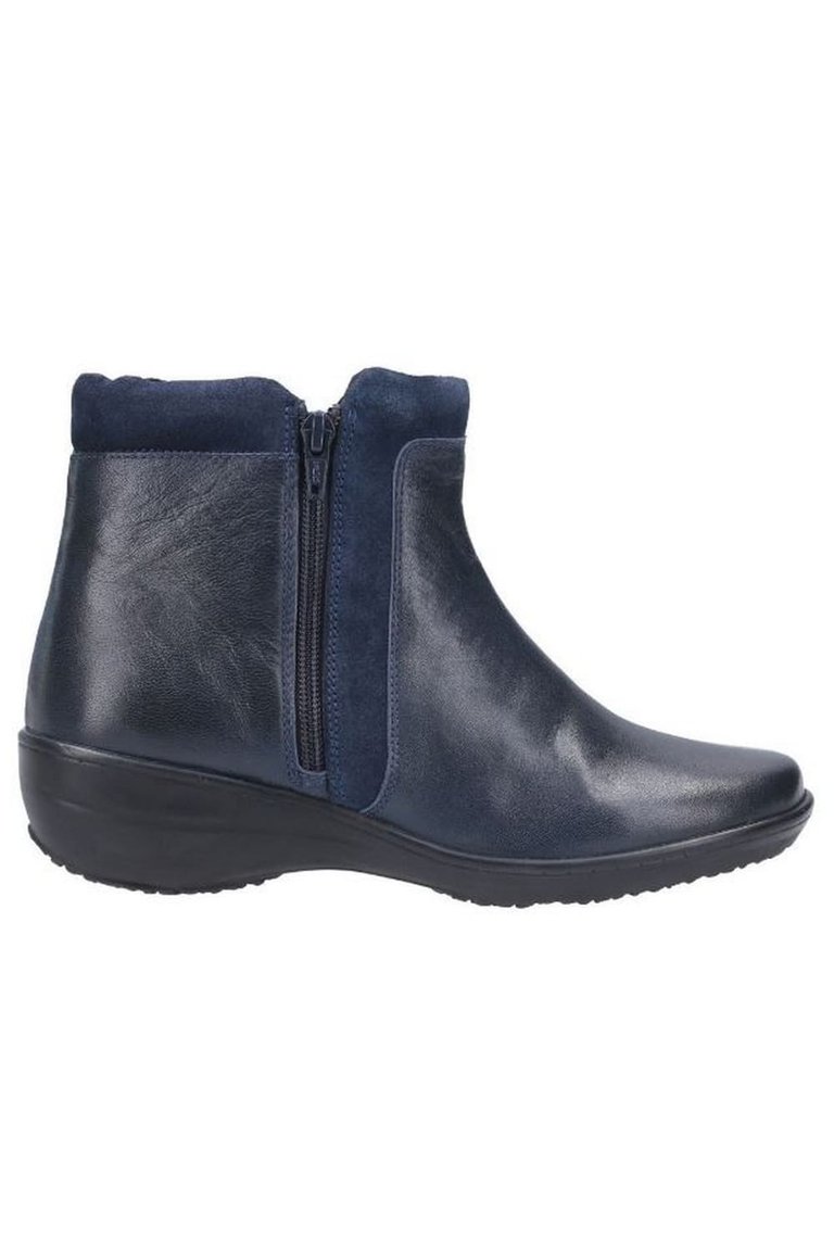 Womens/Ladies Mona Zip Ankle Leather Boot - Navy