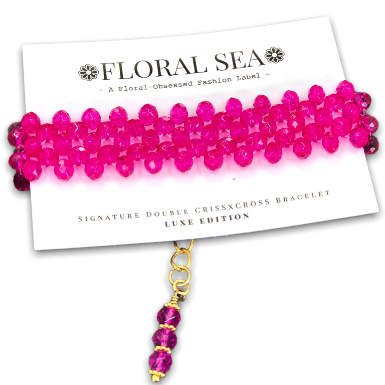 Signature Double CRISSxCROSS™ Bracelet In Pink Hollyhocks - Luxe Edition - Hot Fucshia Pink