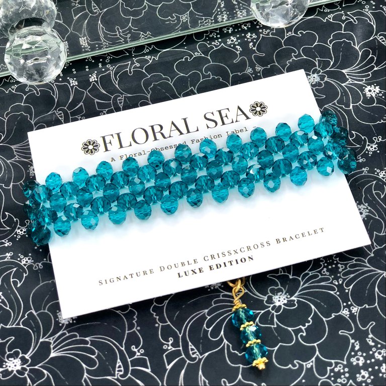 Signature Double CRISSxCROSS™ Bracelet In Teal Chrysanthemums - Luxe Edition
