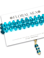 Signature Double CRISSxCROSS™ Bracelet In Teal Chrysanthemums - Luxe Edition - Bright Teal