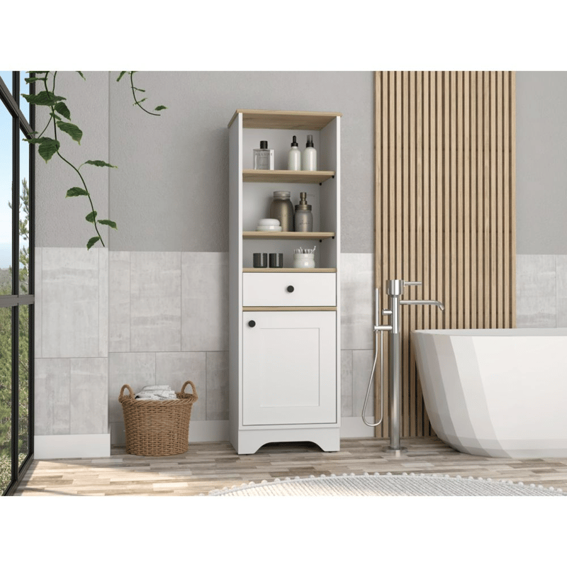 Fm Furniture Alaska Tall Linen Cabinet, With Three Storage Shelves, Single Door Cabinet In White
