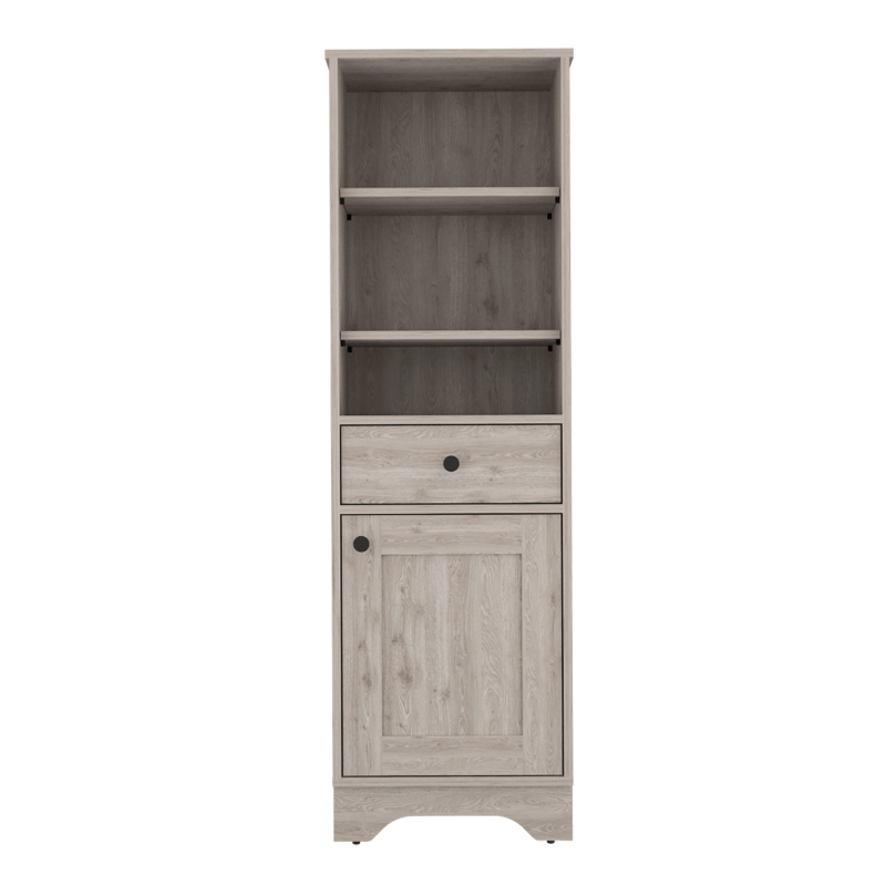 Fm Furniture Alaska Tall Linen Cabinet, With Three Storage Shelves, Single Door Cabinet In Grey
