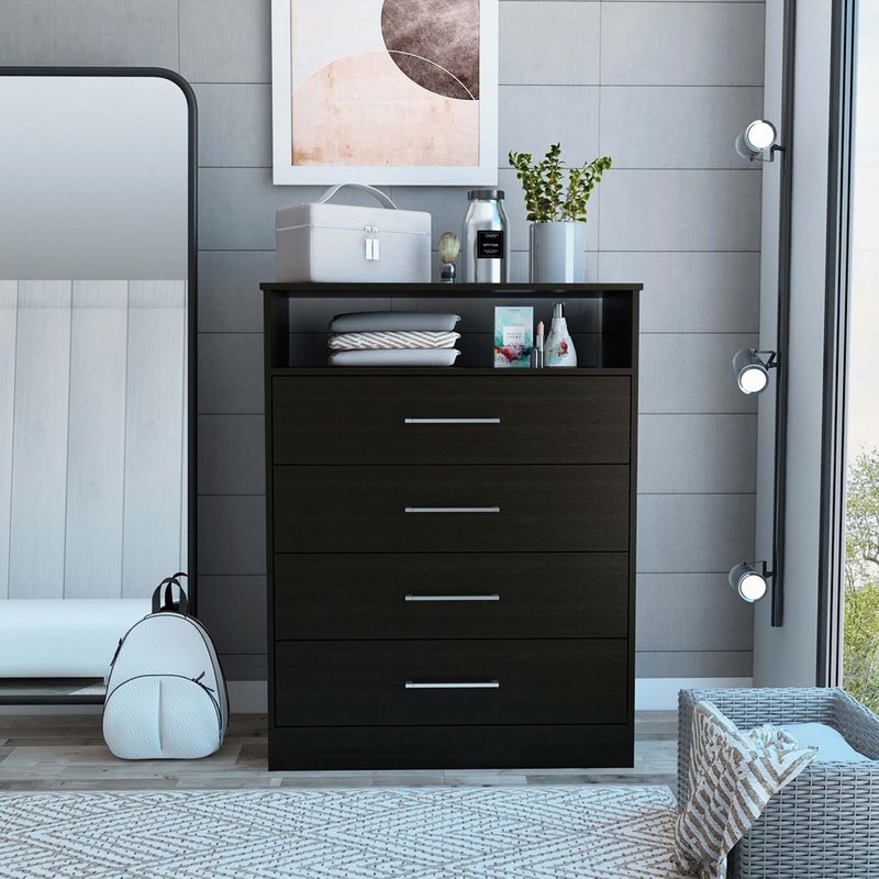 Fm Furniture Athens Dresser, Four Drawers In Black