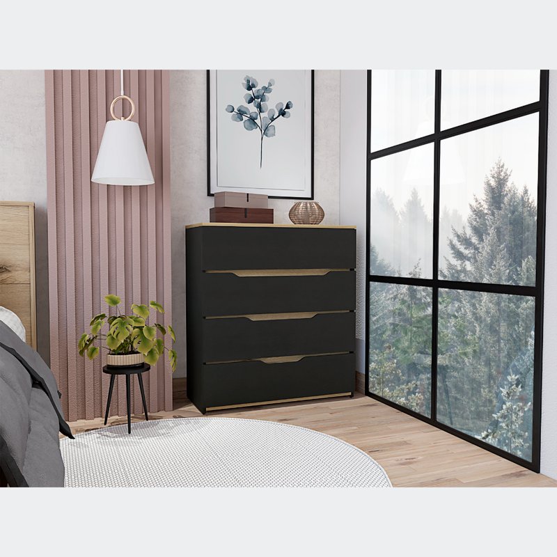 Fm Furniture California Drawer Dresser, Four Spacious Drawers, Superior Top In Black