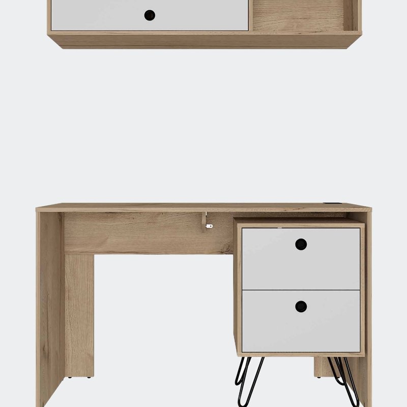 Fm Furniture Cartagena Office Set, One Cabinet, One Shelf Complement, Two Drawers In White