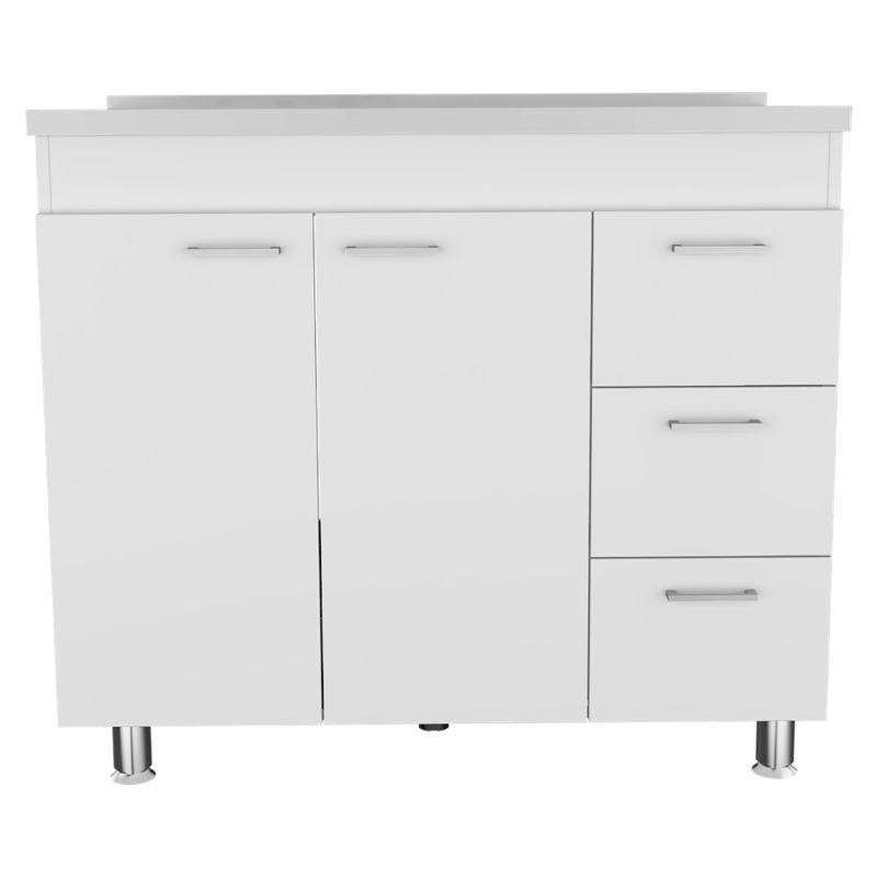 Shop Fm Furniture Darien Base Cabinet, Double Door Cabinet, Three Drawers, Four Legs In White