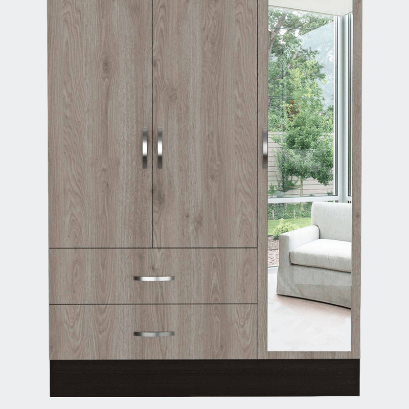 Fm Furniture Florencia S Mirrored Armoire, Two Cabinets With Divisions, Two Drawers In Brown