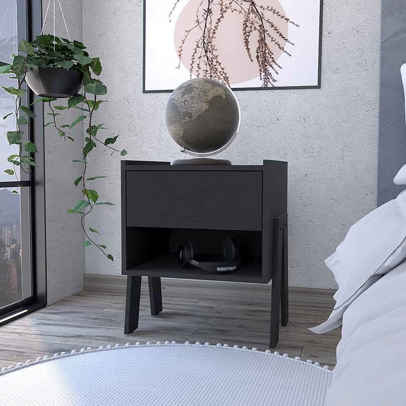 Shop Fm Furniture Hyacinth Nightstand, One Drawer, Open Shelf In Black