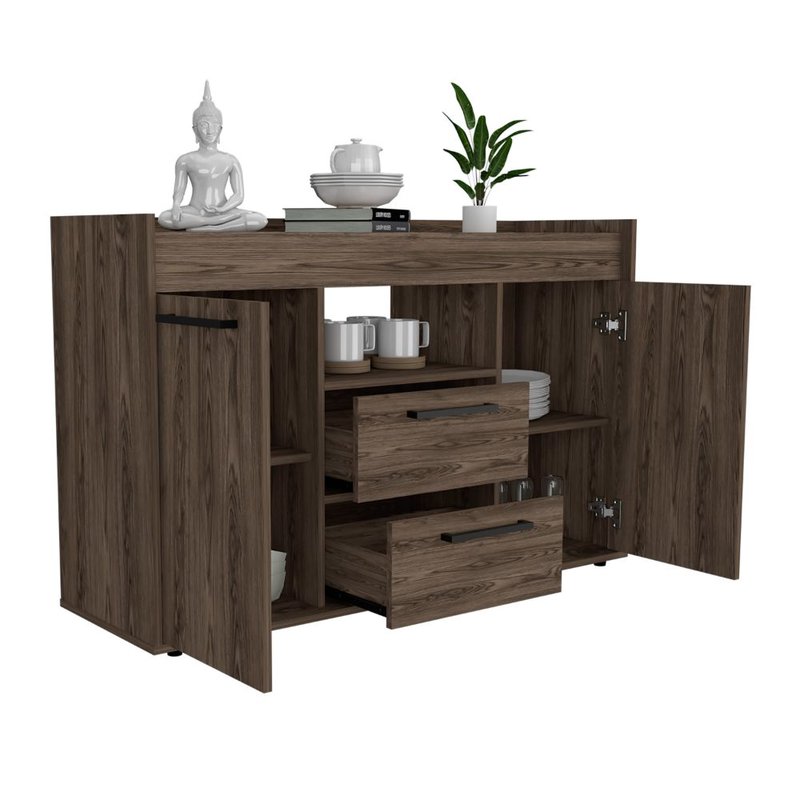 Fm Furniture Ilumina Sideboard, Double Door Cabinet, Two Drawers, One Open Shelf In Brown