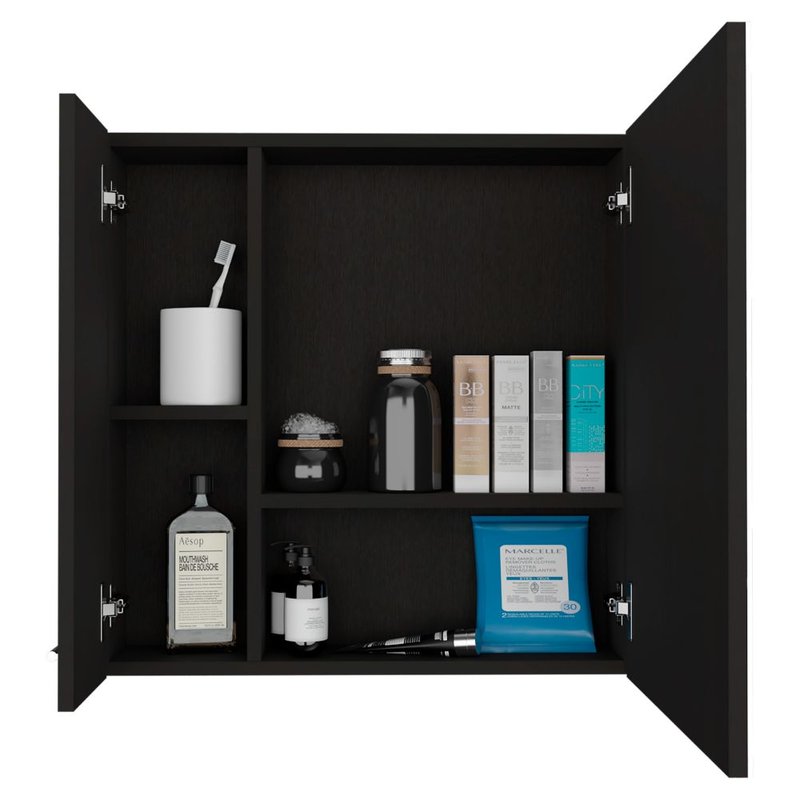 Fm Furniture Kenya Medicine Cabinet, Mirror, Single Door, Four Interior Shelves In Black