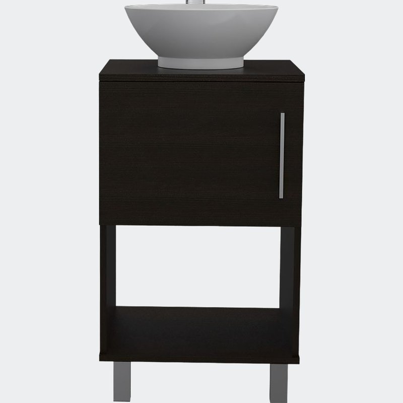 Fm Furniture Malibu Single Bathroom Vanity, Single Door Cabinet, One Open Shelf In Black