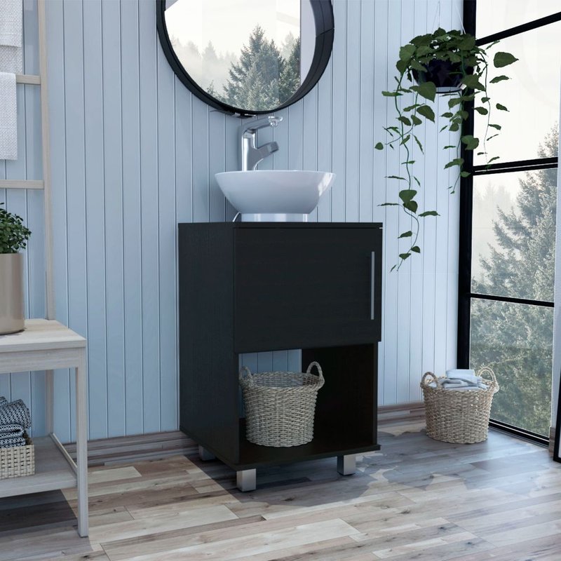 Shop Fm Furniture Malibu Single Bathroom Vanity, Single Door Cabinet, One Open Shelf In Black