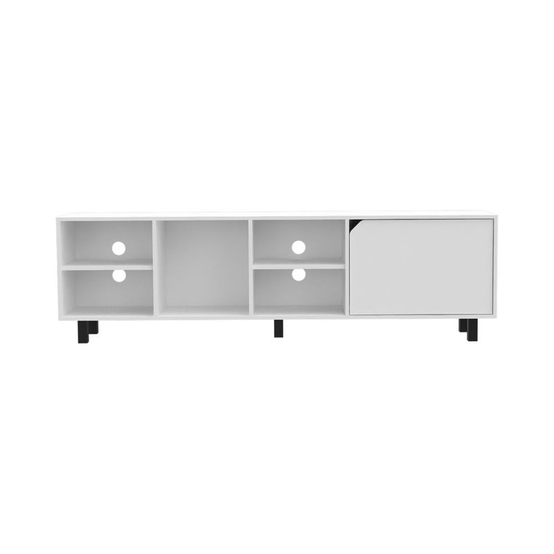 Fm Furniture Native Tv Stand For Tv's Up 70", Four Open Shelves, Five Legs In White