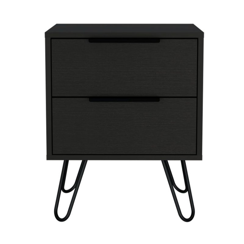 Fm Furniture Nuvo Nightstand, Two Drawers, Hairpin Legs In Black