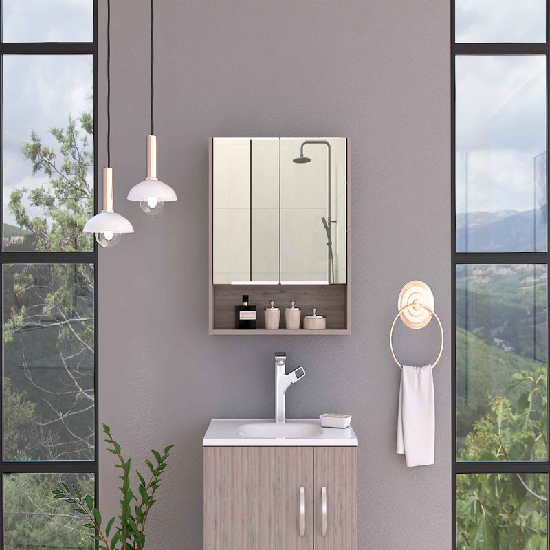 Fm Furniture Ozark 24" Medicine Cabinet With Mirror, One Shelf In Grey