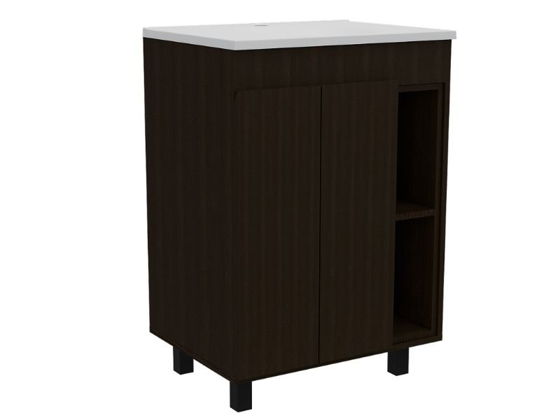 Fm Furniture Palmer 24" Free Standing Vanity Cabinet, Two Small Shelves In Brown